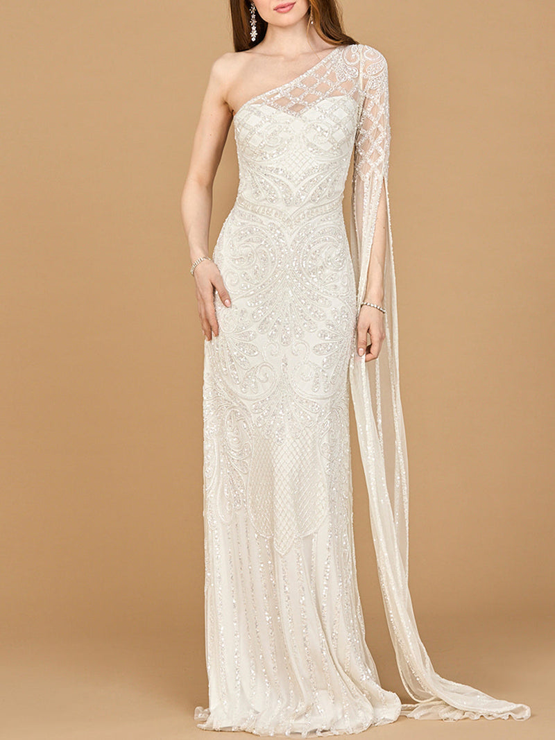 One Sleeve Beaded Bridal Gown - Glamourous Grace