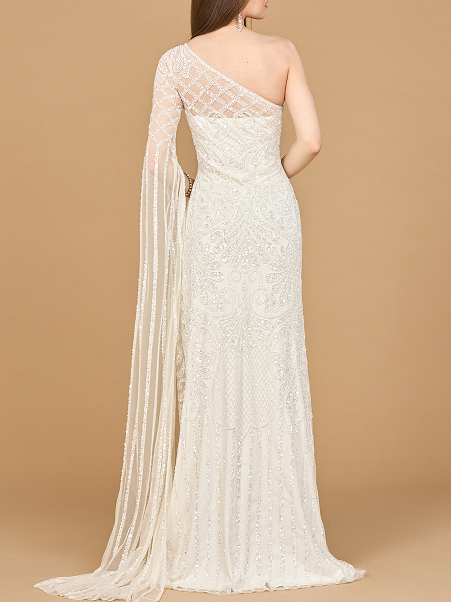 One Sleeve Beaded Bridal Gown - Glamourous Grace
