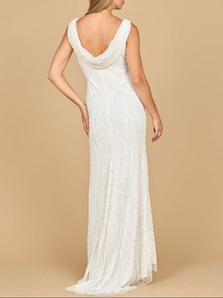 Lara 51200- Beaded Draped Cowl Back Wedding Gown - Glamourous Grace