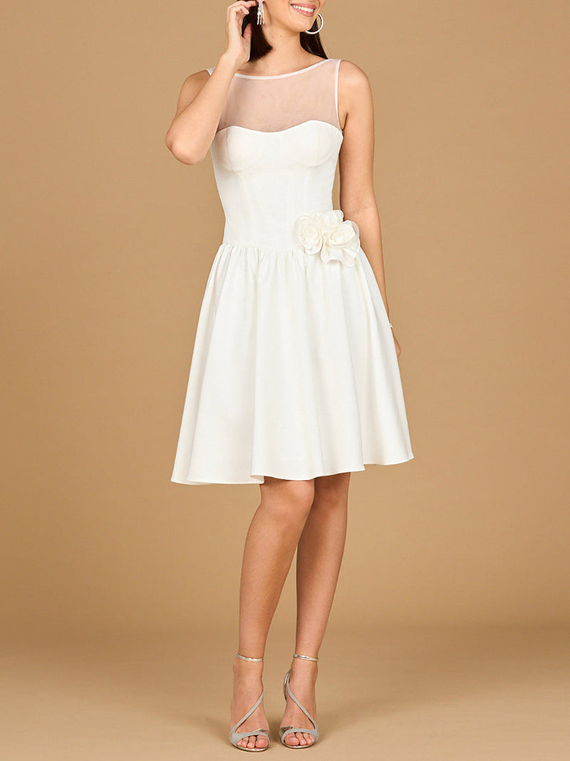 Illusion Neck Bridal Midi Dress - Glamourous Grace