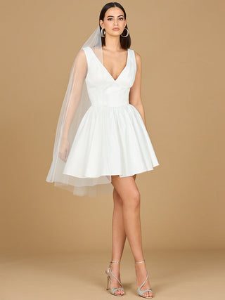 V Neck, A-Line Bridal Short Dress with Veil - Glamourous Grace