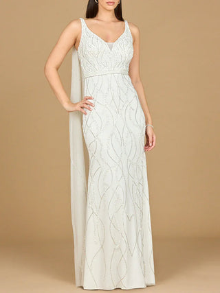 Lara 51214 - Beaded Wedding Gown with Cape - Glamourous Grace