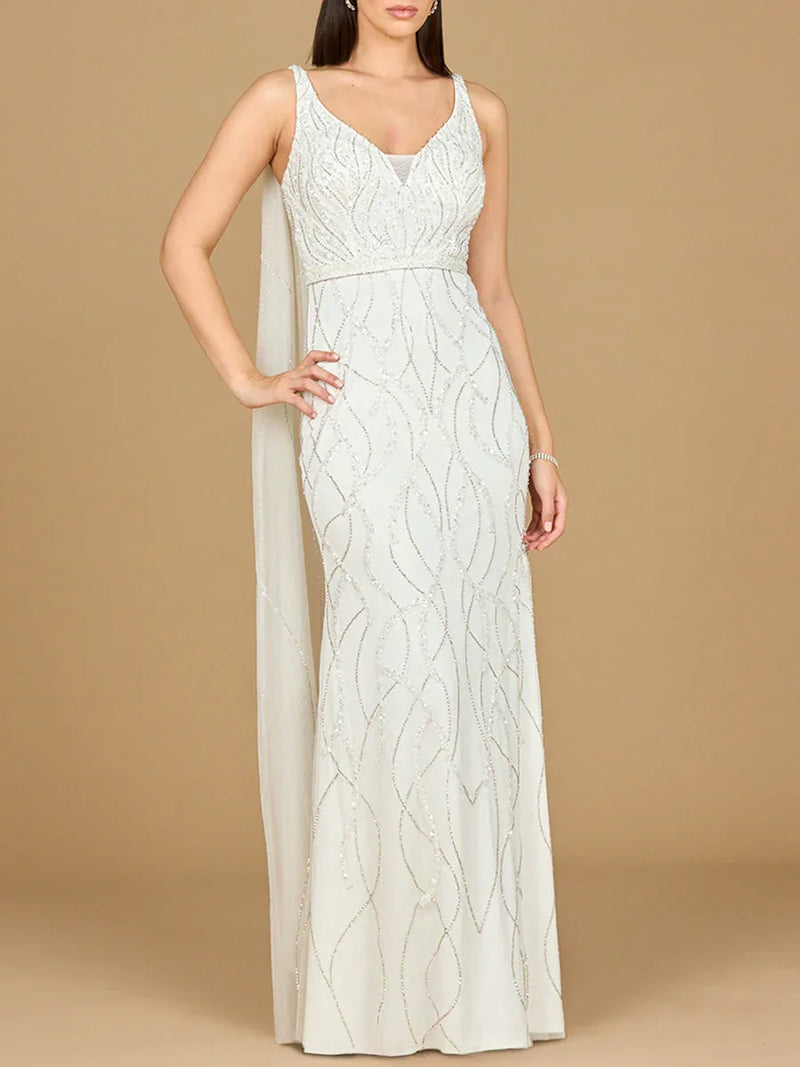 Lara 51214 - Beaded Wedding Gown with Cape - Glamourous Grace