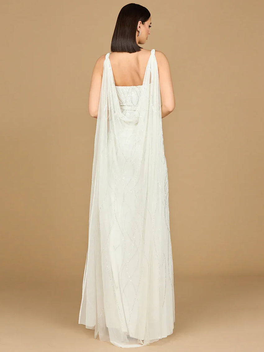 Lara 51214 - Beaded Wedding Gown with Cape - Glamourous Grace