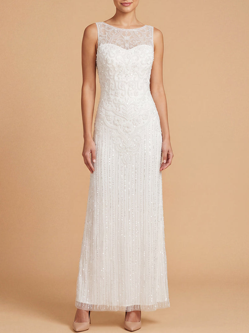 Lara Beaded Illusion Neckline Maxi Length Dress | 51227