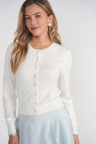 Floral Open Stitch Cardigan- White
