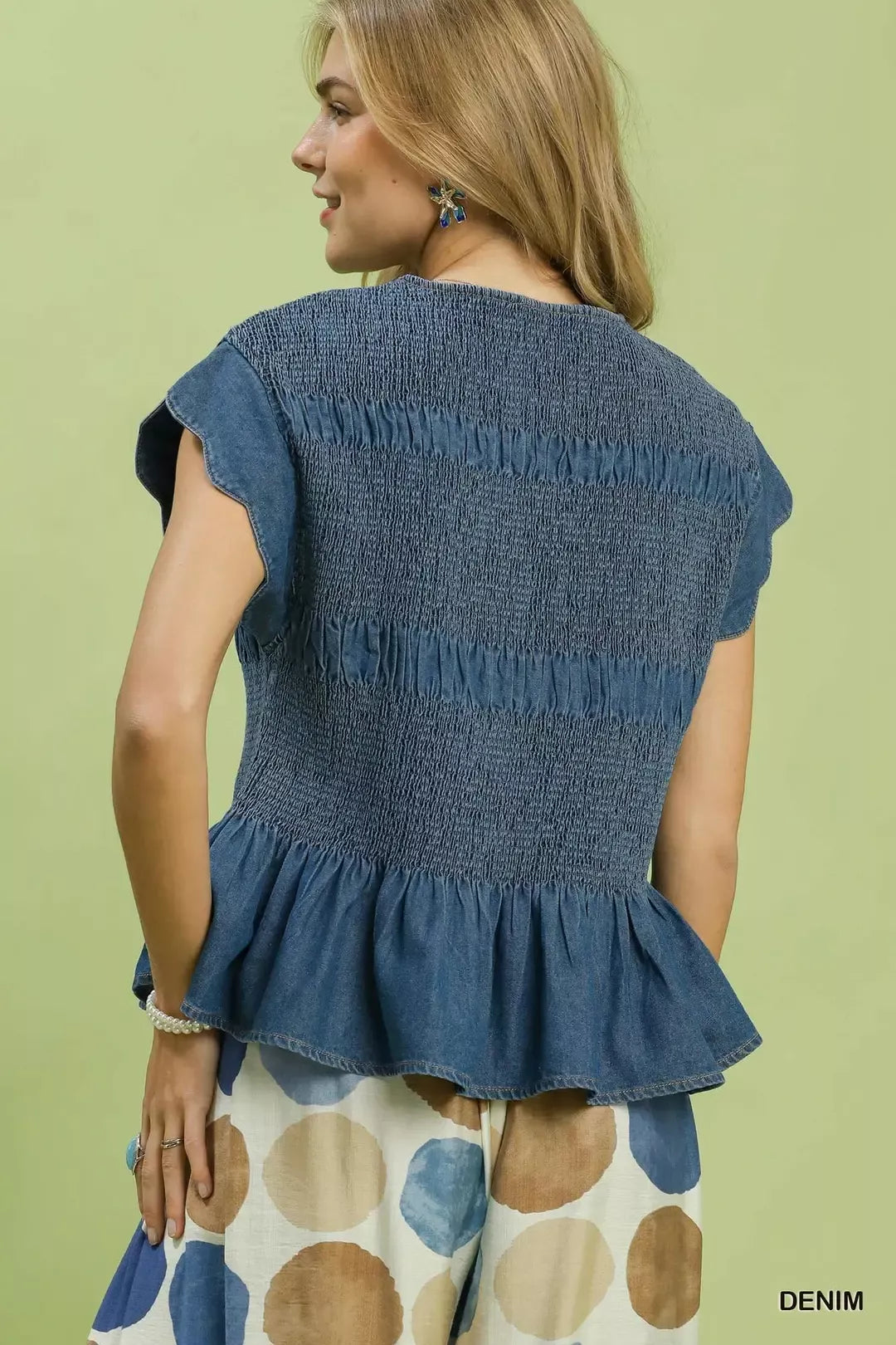 Umgee Smocked Peplum Top with Scalloped Ruffle Cap Sleeves - Glamourous Grace