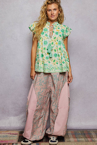 POL Tassel Tied Floral Flutter Sleeve Blouse in Mint - Glamourous Grace