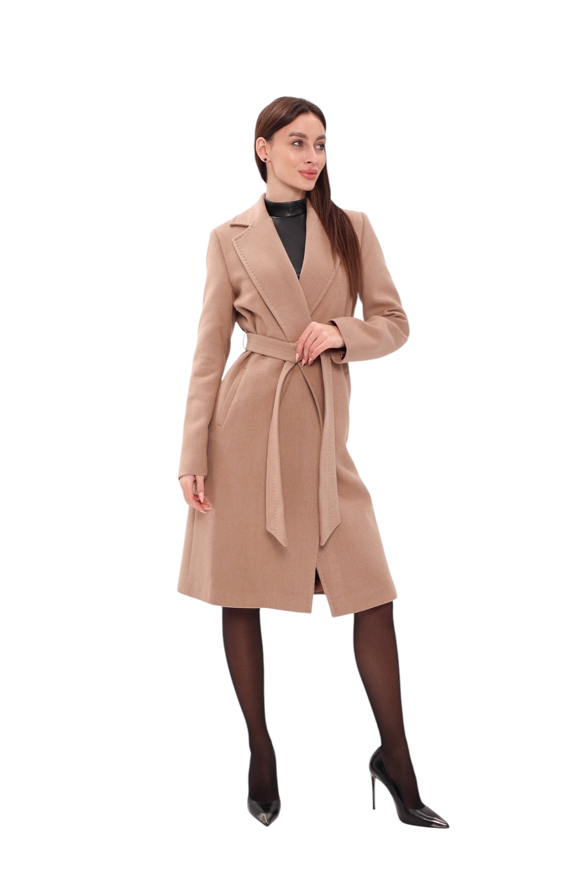 Geneva Classic Wraparound Wool Blend Overcoat in Camel