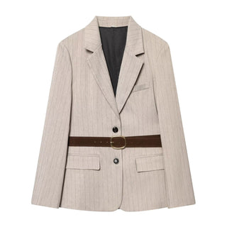 Women's Jacket Beige Pinstripe Belted Blazer BYMANYC ® New York WALL STREET BELTED BEIGE BLAZER - New Collection
