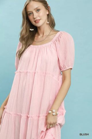 Umgee Textured Tiered Midi Dress in Blush - Glamourous Grace