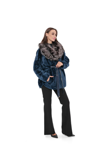 Calabria Genuine Astrakhan Silver Fox Trim Coat