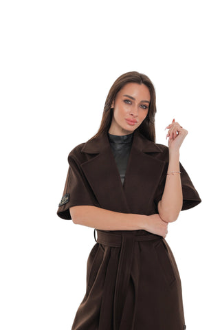 Evelyn Structured Short-Sleeve Coat in Chocolate