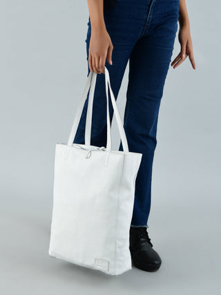 White Leather Shoulder Tote Bag - Glamourous Grace