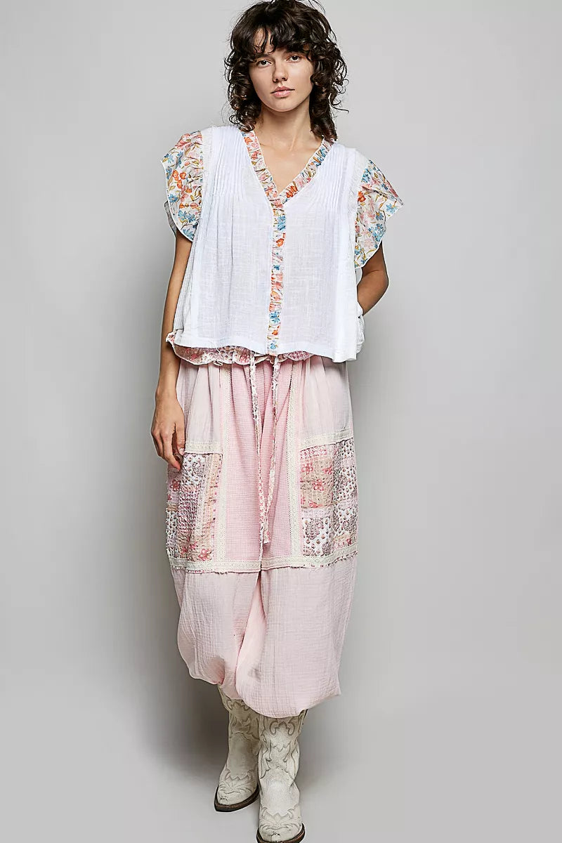 POL V-Neck Floral Ruffle Sleeve Blouse - Glamourous Grace
