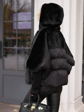 Serena Eco-Fur Down Fill Coat in Black