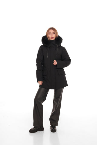 Onyx Genuine Fox Fur Vest-Lined Wool Blend Parka