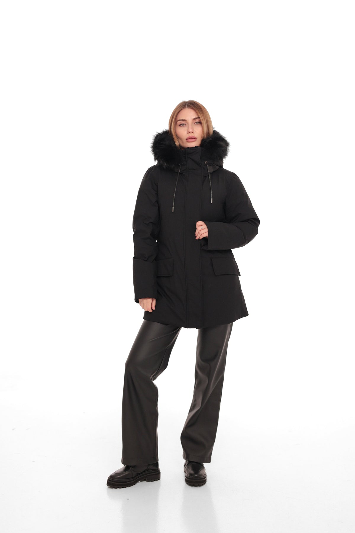 Onyx Genuine Fox Fur Vest-Lined Wool Blend Parka