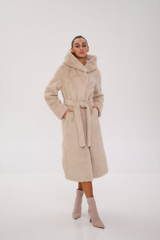 Faux Mink Effect Fur Hooded Coat