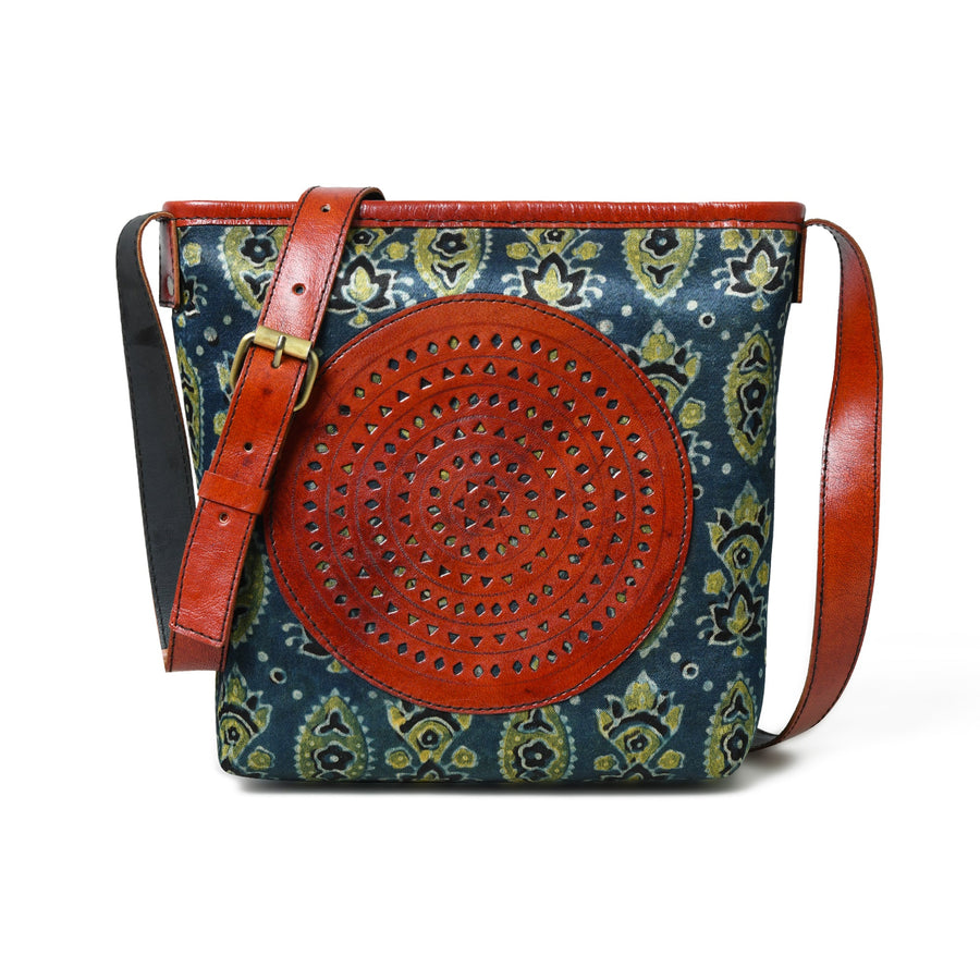 Heritage Ajrakh Leather Tote Bag - Glamourous Grace