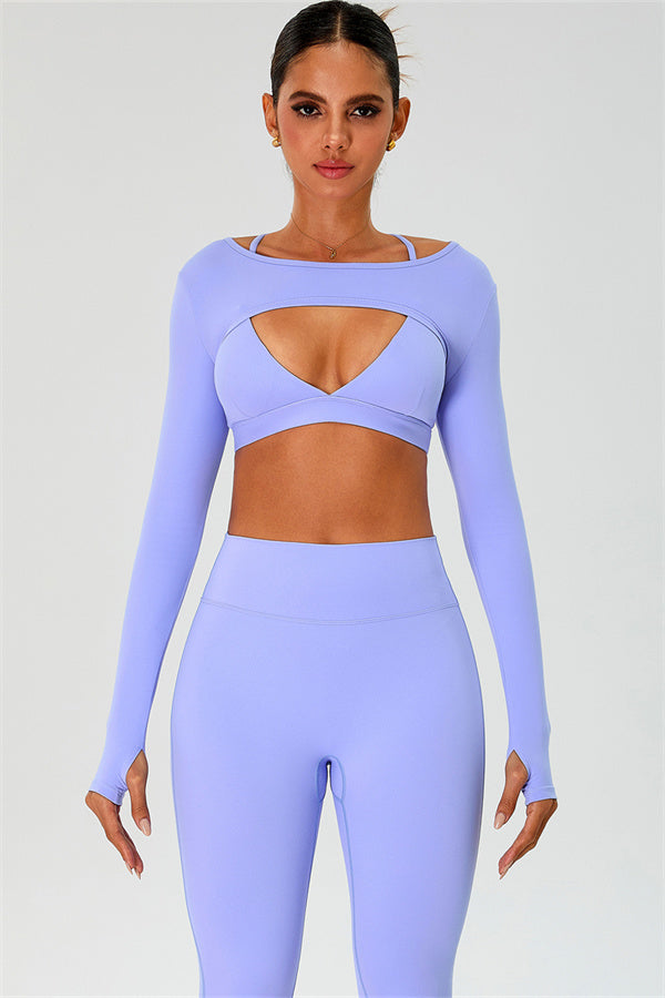 The Ember Sports Bra Crop Top Flared Leggings 3-Piece Set - Glamourous Grace