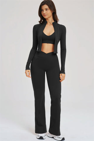 The Sizzle Zip Jacket Sports Bra Flared Leggings 3-Piece Set