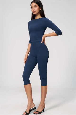The Natalia Half-Sleeve Top Capri Leggings 2-Piece Set