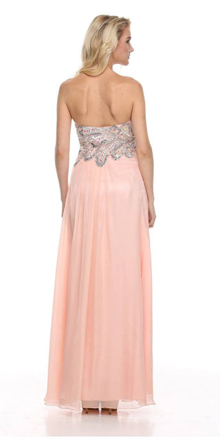 CLEARANCE - Juliet 548 Beaded Bodice Long Strapless Thigh Slit Formal Gown