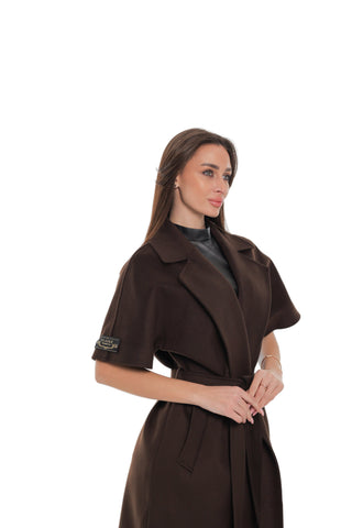 Evelyn Structured Short-Sleeve Coat in Chocolate