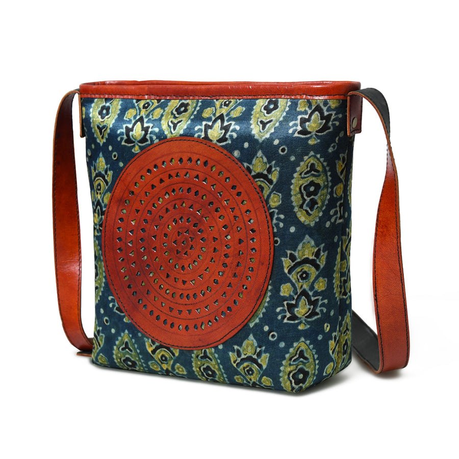 Heritage Ajrakh Leather Tote Bag - Glamourous Grace