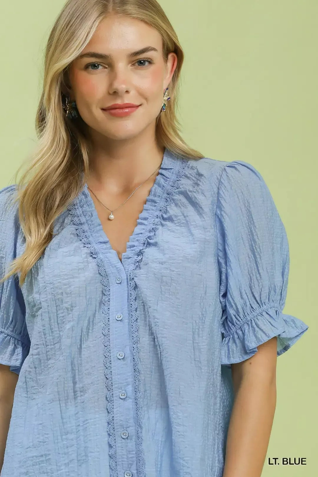Umgee Textured Button-Front Puff Sleeve Top - Glamourous Grace