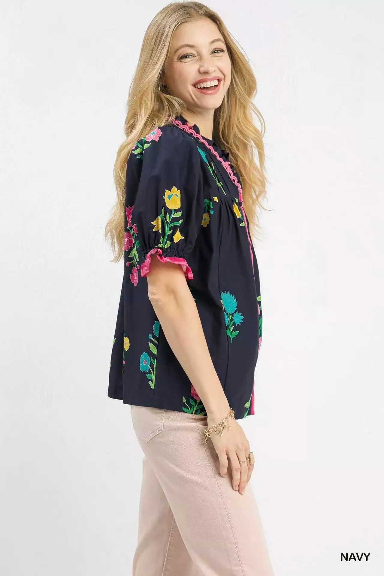 Umgee Petal Parade Print Button-Down Blouse - Glamourous Grace