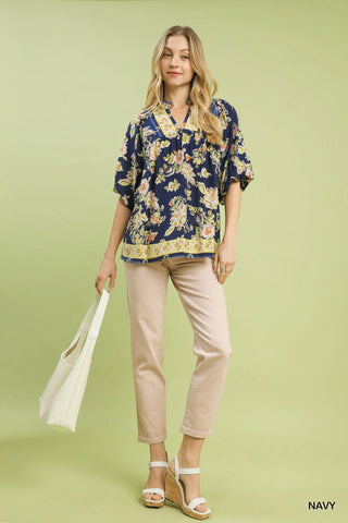 Umgee Apricot Floral Boho Blouse - Glamourous Grace