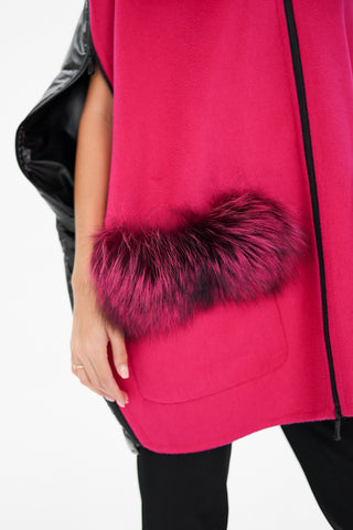 Saga®Furs Silver Fox Wool Alpaca Poncho Vest in Fuchsia