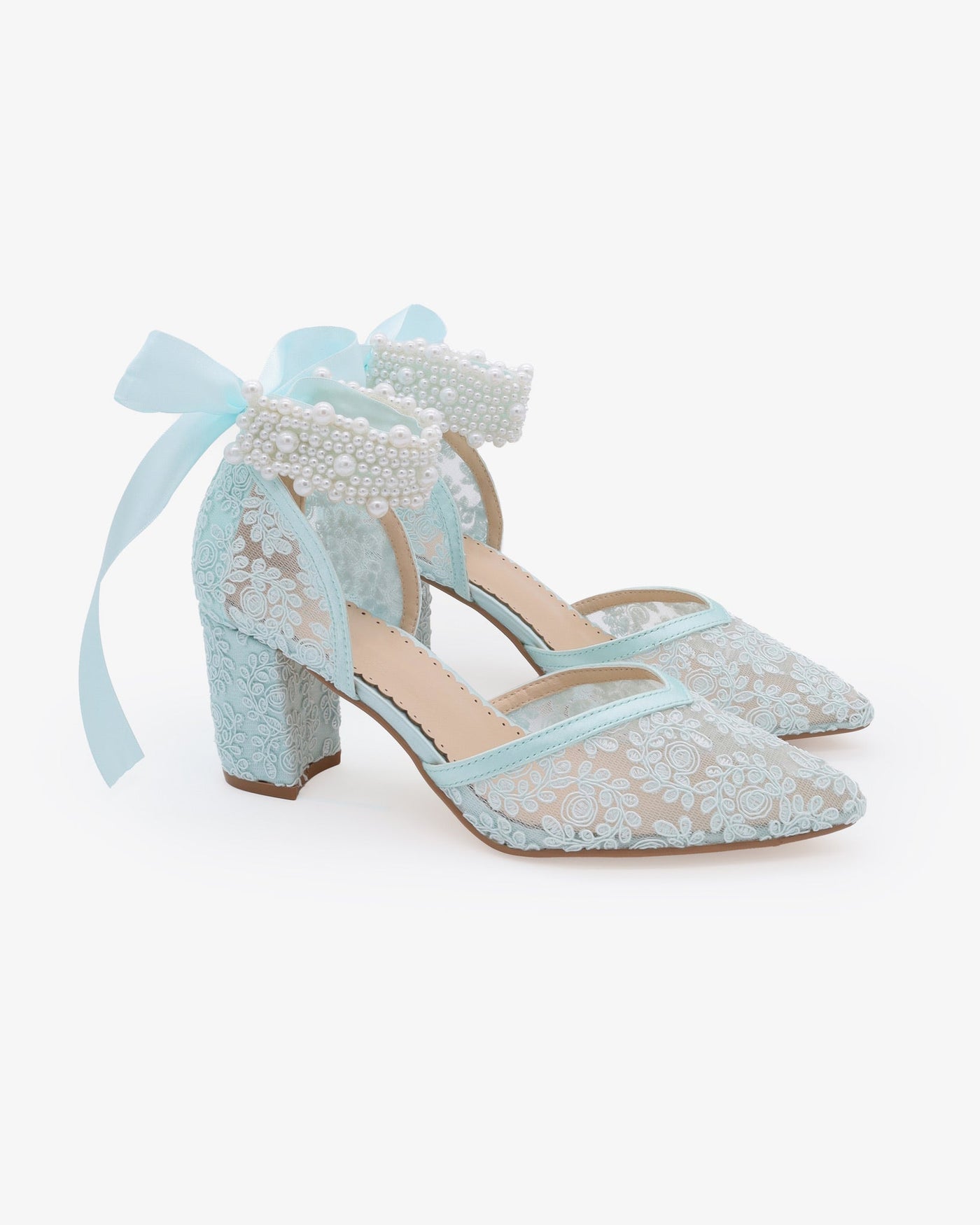 Lace Block Heel For Weddings with Perla Ankle Strap - Glamourous Grace