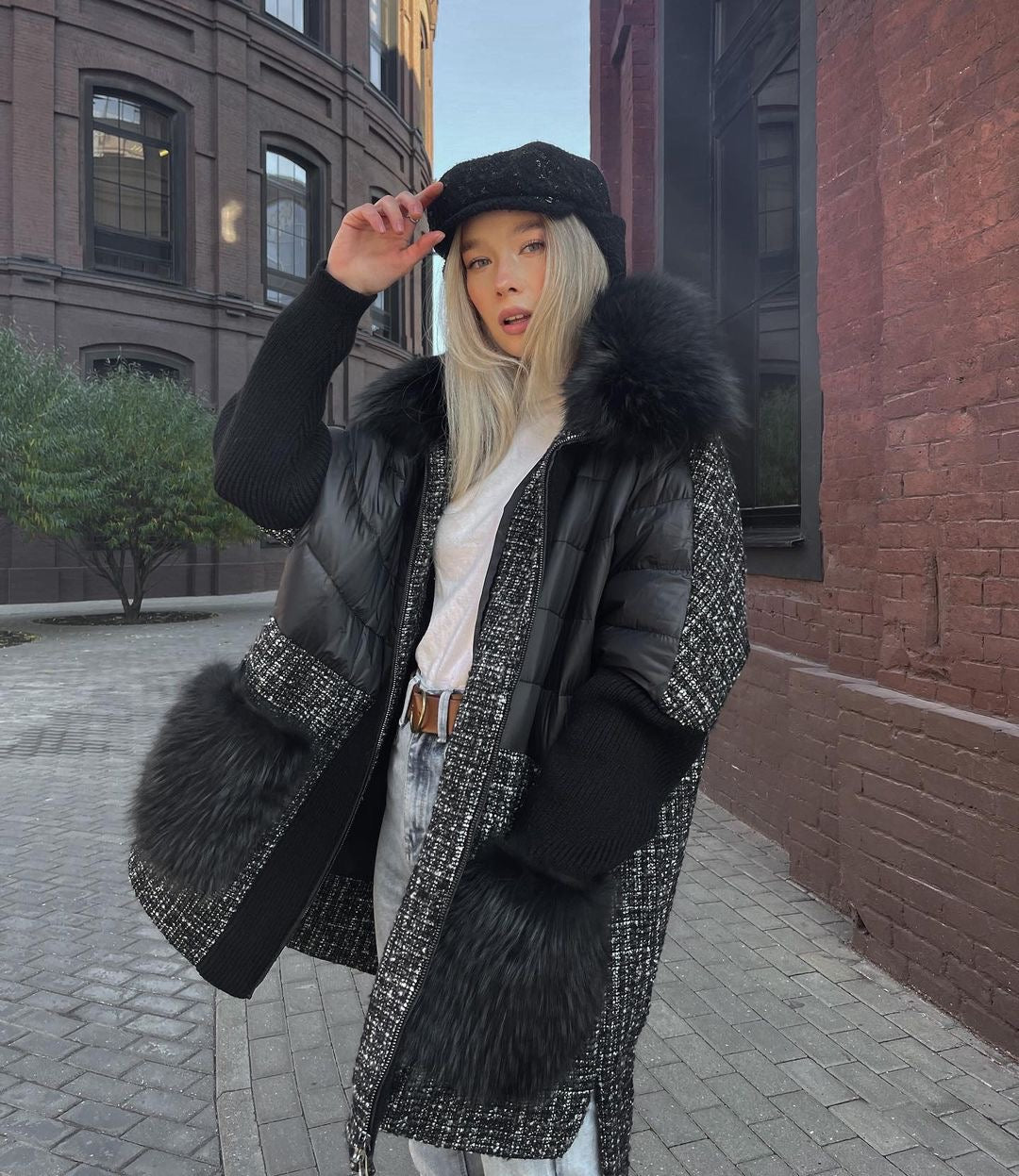 Lame Genuine Fox Fur Down Coat