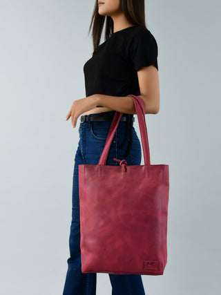 Maroon Leather Tote Bag - Glamourous Grace
