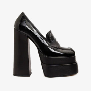 The Latino Black Leather Platform Heel Pump Women Shoe Final Sale! - Glamourous Grace