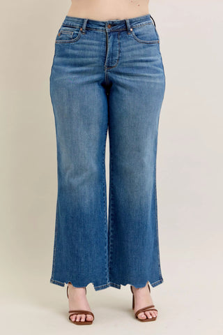 Judy Blue  High Waist Tummy Control Chew Hem Destroy Wide Jeans