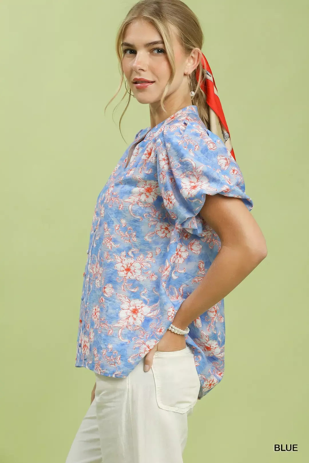 Umgee Floral Button-Front Short Sleeve Shirt - Glamourous Grace