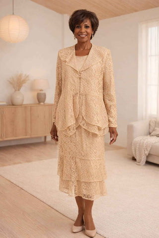 CLEARANCE - Hosanna 5616 Modest 3-Piece Set Ankle Length Lace Pink Dress (Size XL)