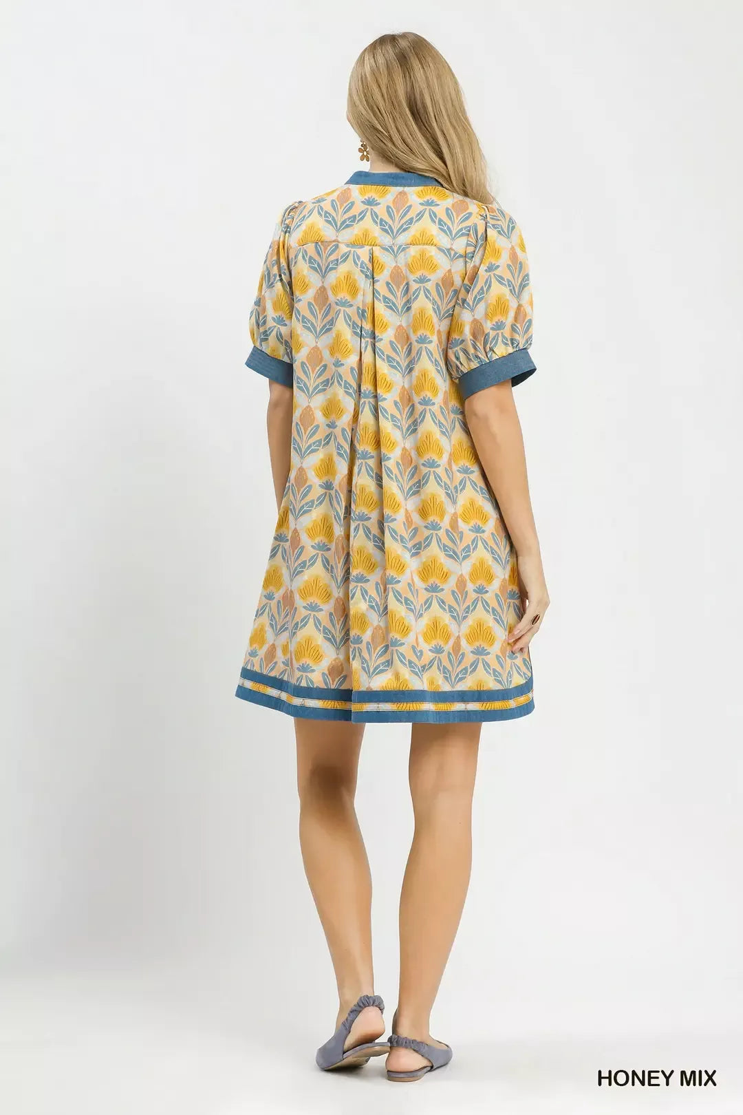 Umgee Mix Tile Print Mini Dress in Honey Mix - Glamourous Grace