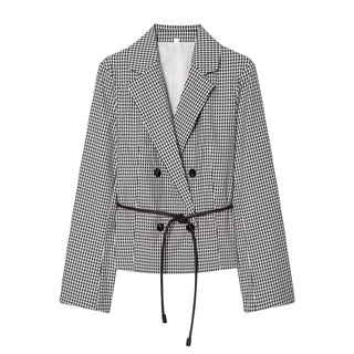 Women's Jacket Black White Gingham Belted Blazer BYMANYC ® New York SOHO TIE-BELT CHECKED BLAZER - New Collection