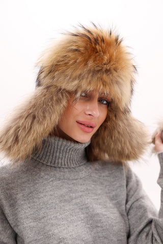Genuine Racoon Fur Genuine Leather Hat