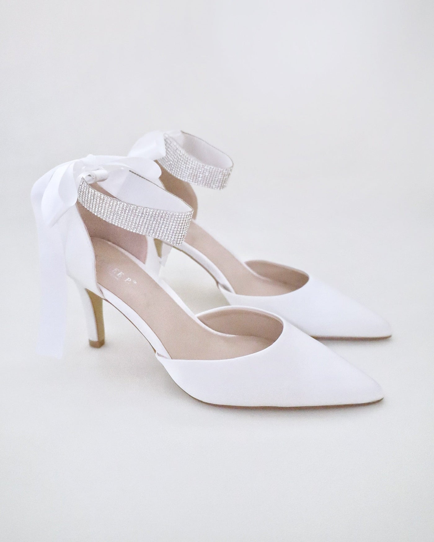 Satin Wedding Heels with Rhinestones Strap - Glamourous Grace