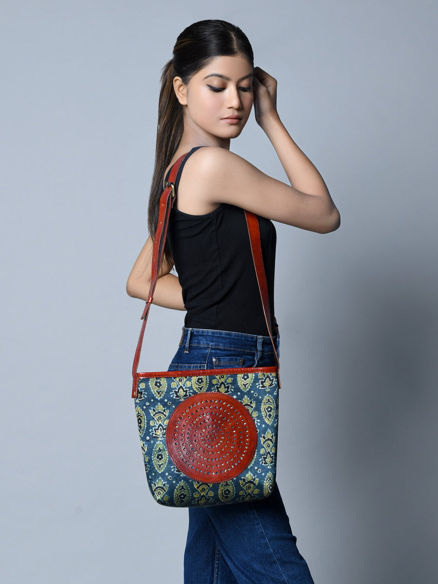 Heritage Ajrakh Leather Tote Bag - Glamourous Grace