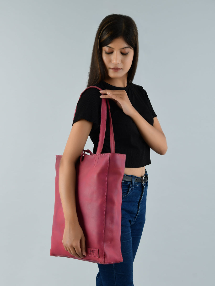 Maroon Leather Tote Bag - Glamourous Grace
