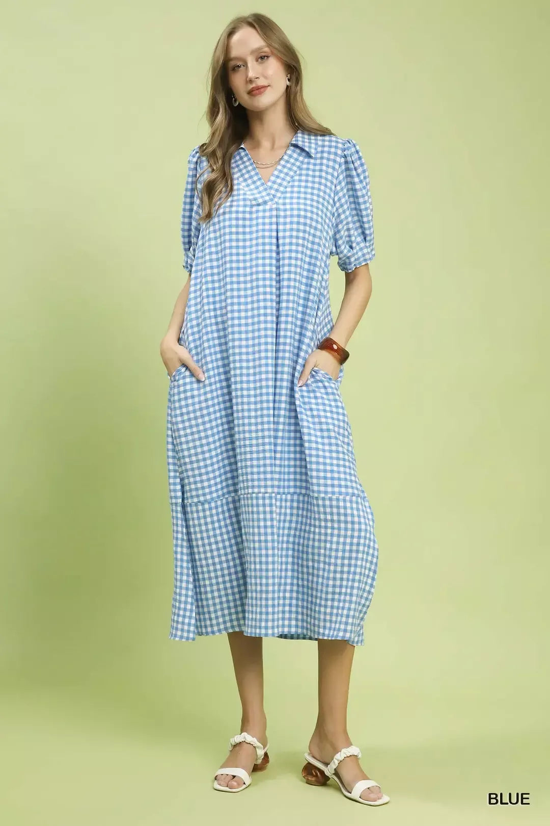 Umgee Gingham Midi Dress with Side Pockets - Glamourous Grace