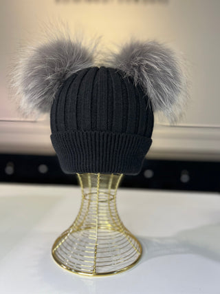 Two Fur Poms Hat Adult | Kids