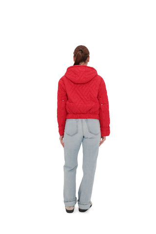 Studded Light Demi-Season Hooded Cropped Jacket in Red